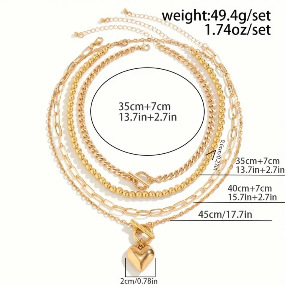 Stylish Four Piece Gold Necklace Set - Picture 3 of 4